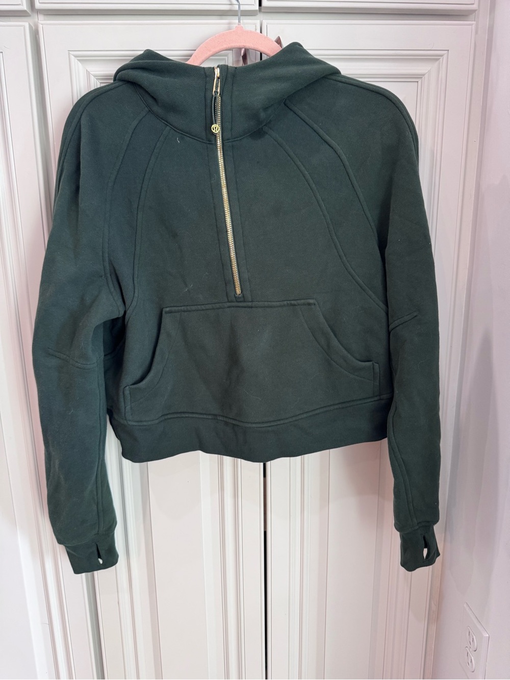 Lululemon scuba Women's Dark Green Half-Zip Hoodie Jacket with Gold